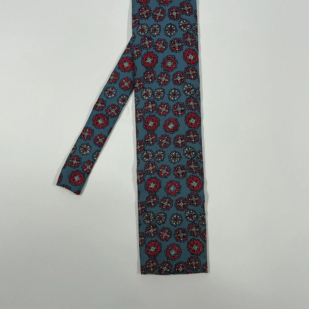 Powere Mens Shop Blue Red Geometric Medallion Silk Square Necktie Mens One Size